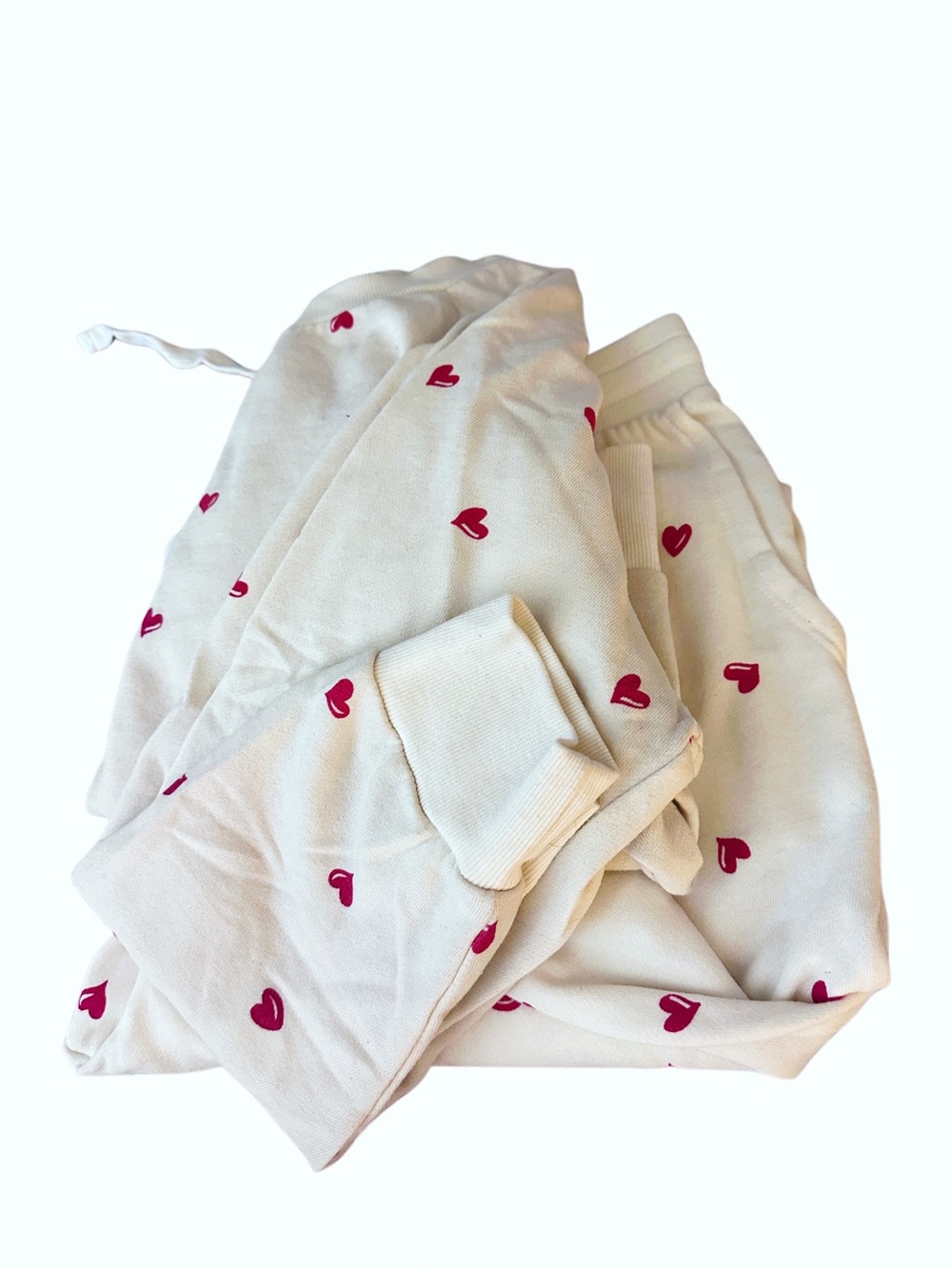 Colsie Target Heart Print Fleece Pajama Set Women’s Large Cream Lounge Sleepwear